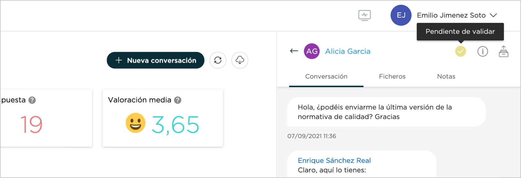 Conversación pendiente de validar