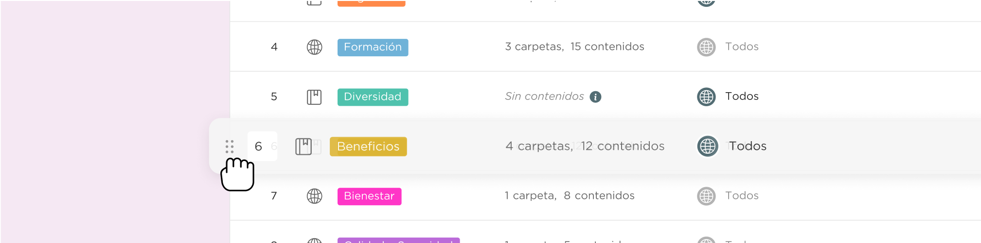 Ordenación de categorías